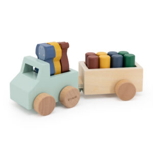 Houten - Dierenauto met aanhangwagen
